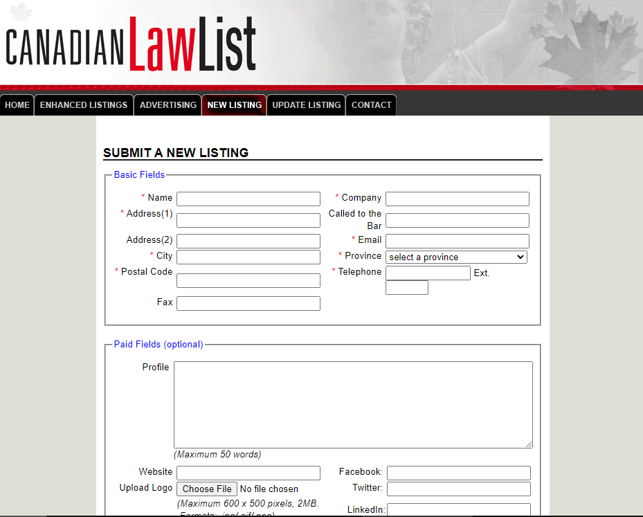 Submitting a legal directory listing